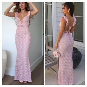 Meshki Ezra Pink Lace Maxi Dress Size XS